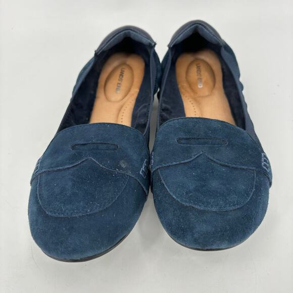 Lands' End Suede Penny Loafer Flat Comfort Shoes Blue Suede Elastic Size 11 - Picture 6 of 11